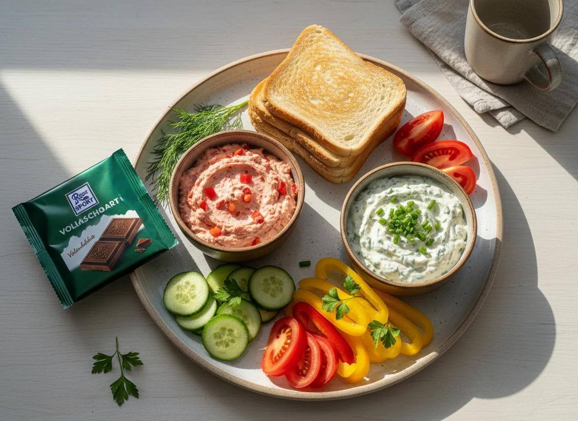 Abendbrot mit Brot, Aufstrich und Gemüse photo