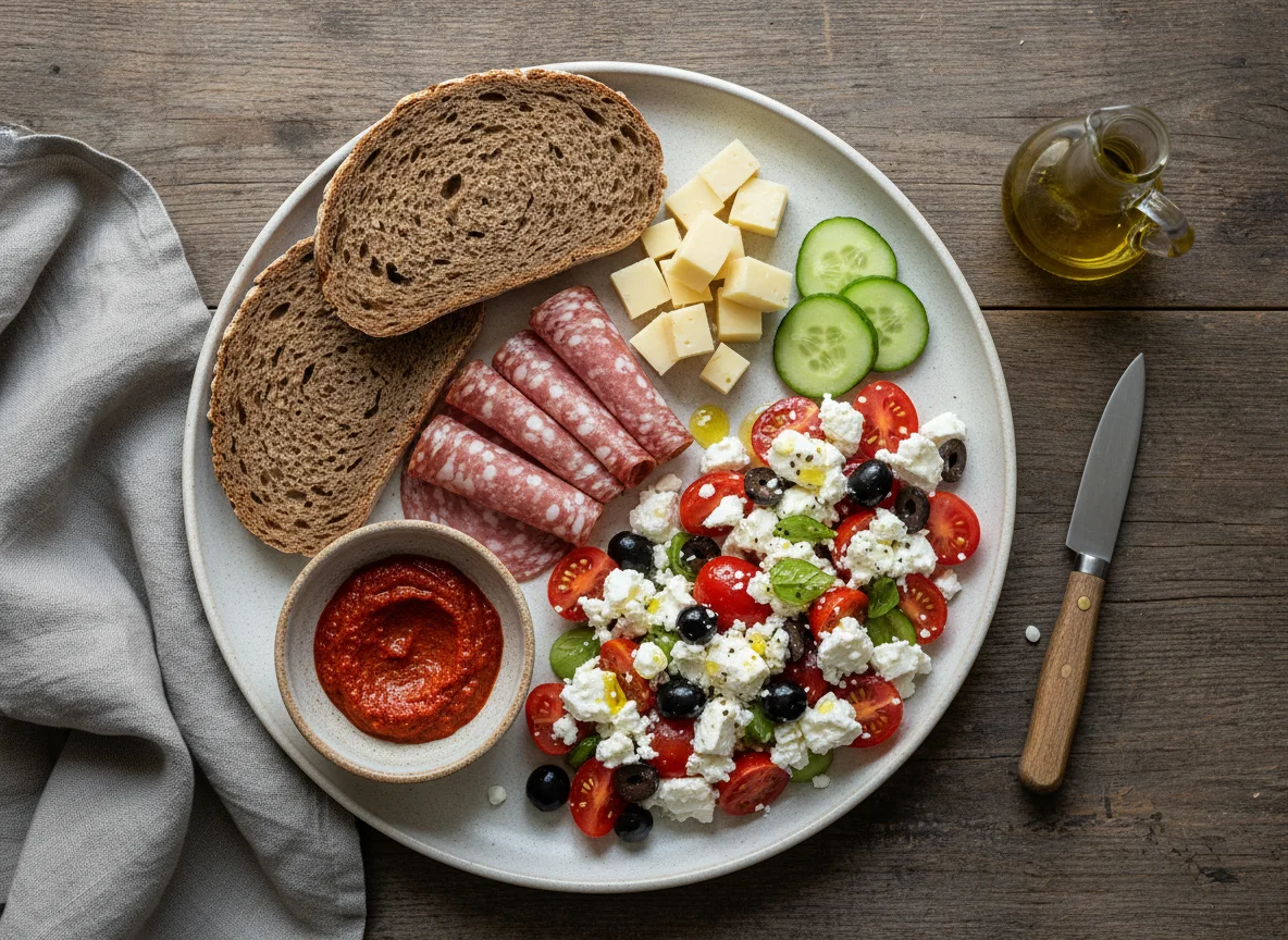 Abendbrot mit Feta-Tomaten-Salat photo