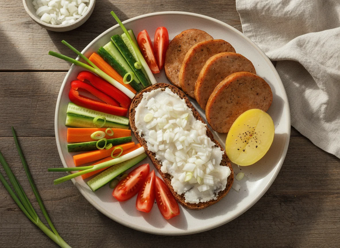 Abendbrot mit Gemüse und Wurst photo