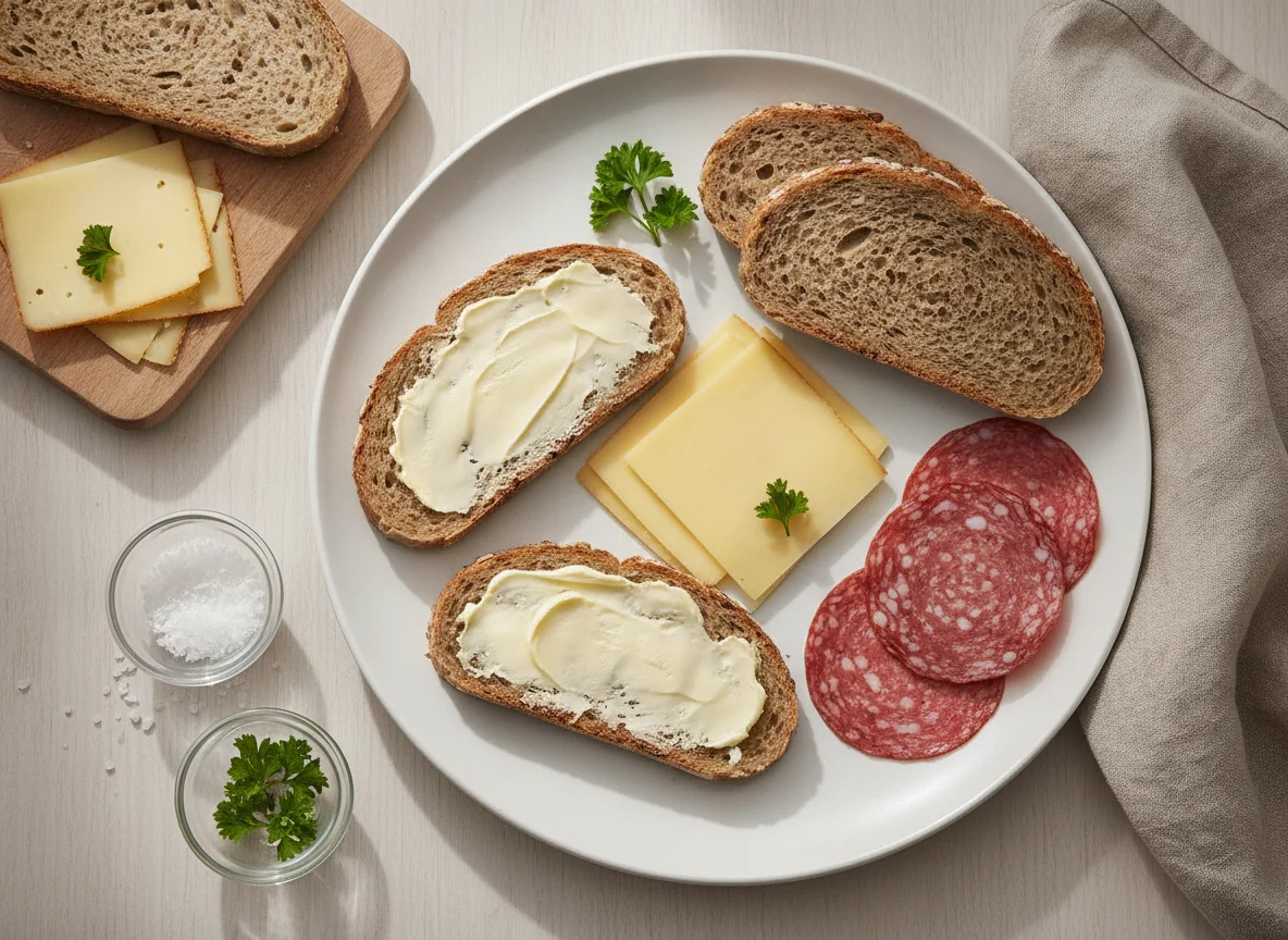 Abendbrot mit Käse und Salami photo