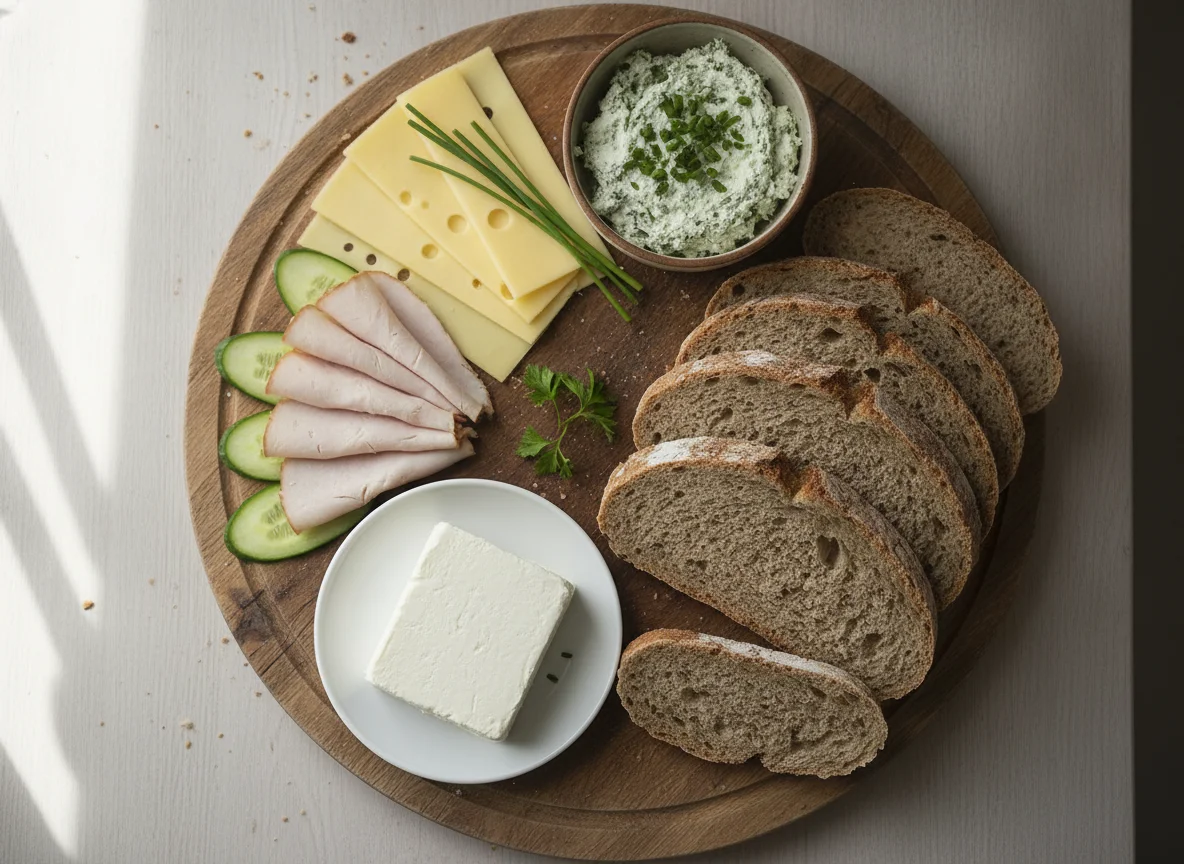 Abendbrot mit Käse, Wurst und Brot photo