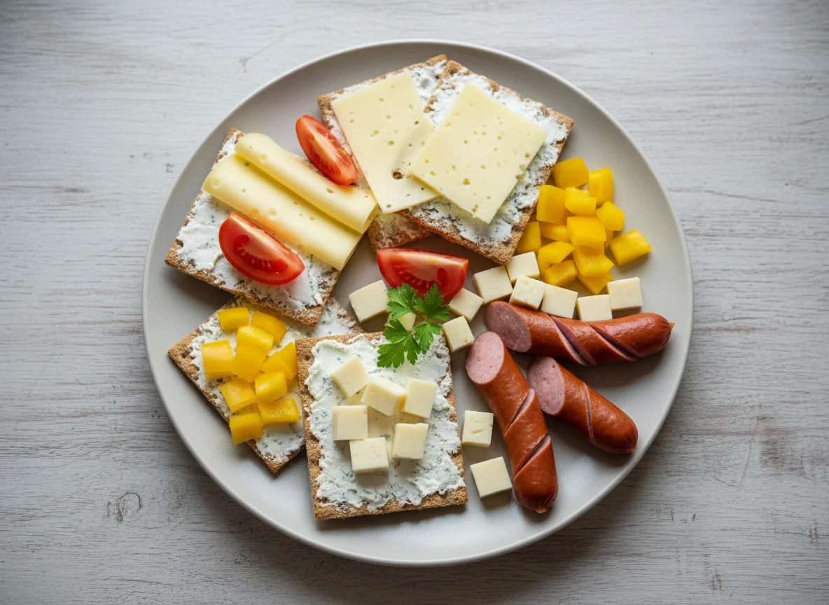 Abendbrot mit Knäckebrot und Wurst photo