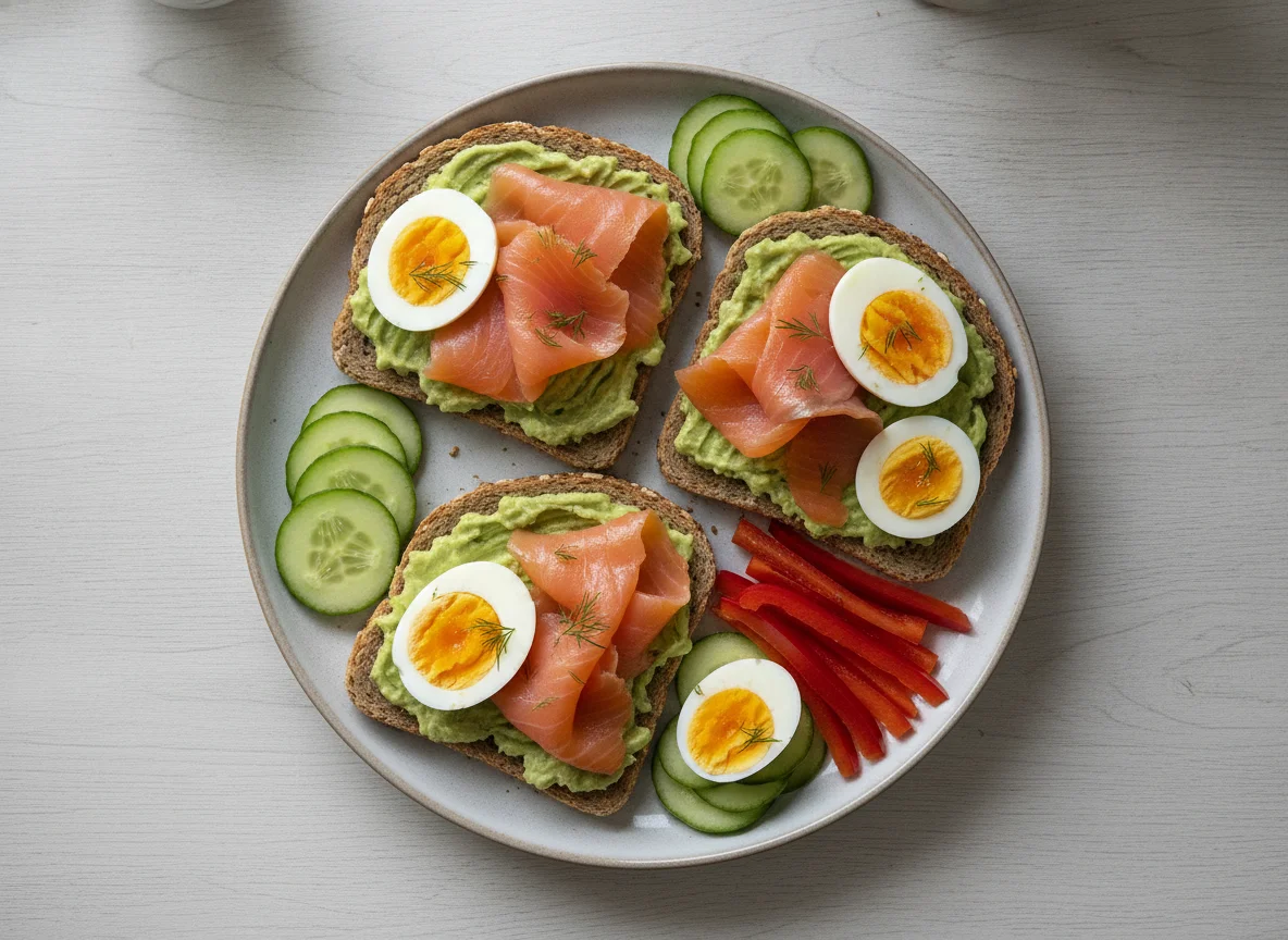 Abendbrot mit Lachs, Ei und Salat photo