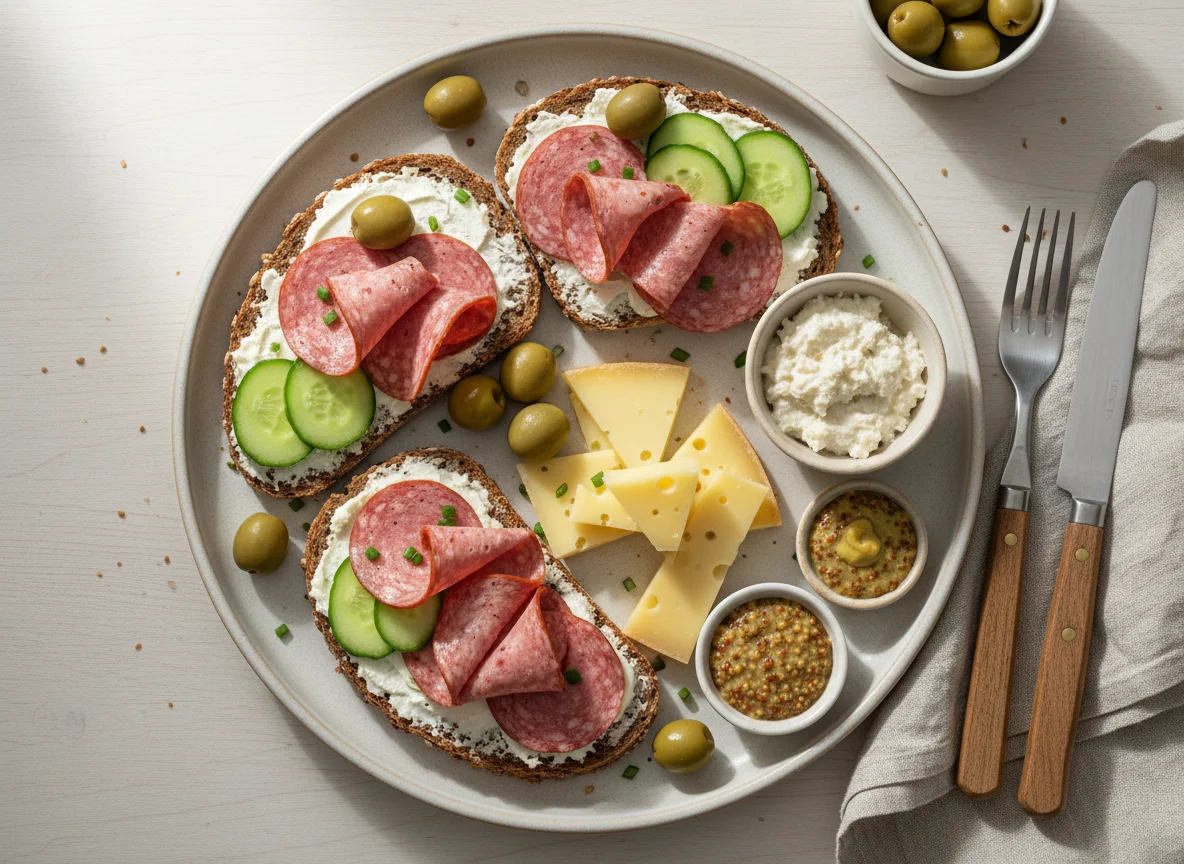 Abendbrot mit Putencabanossi und Käse photo