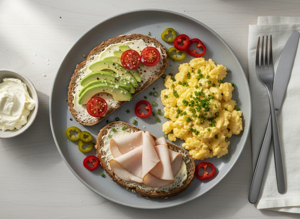 Abendbrot mit Rührei und Aufschnitt photo