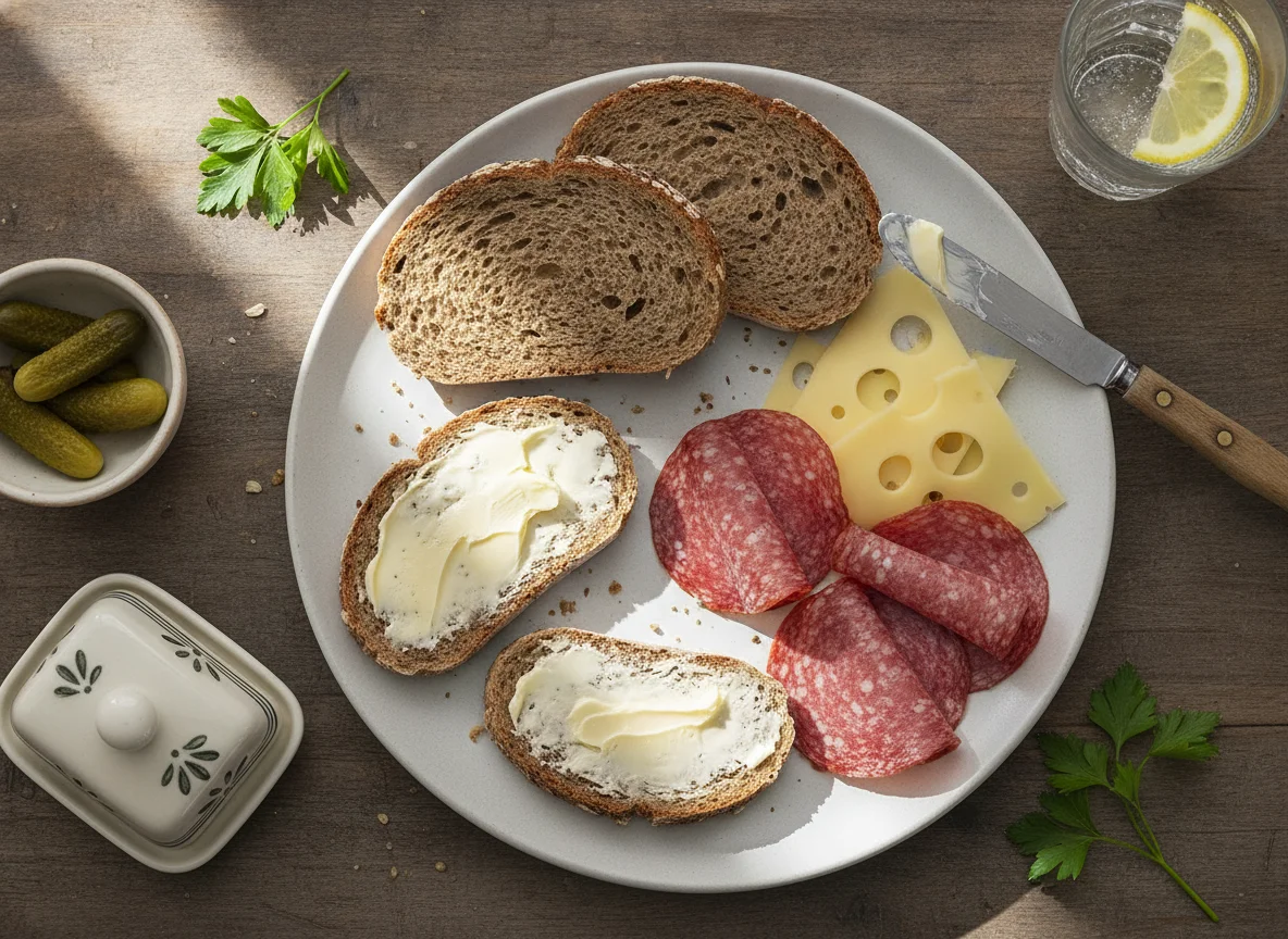 Abendbrot mit Salami und Käse photo