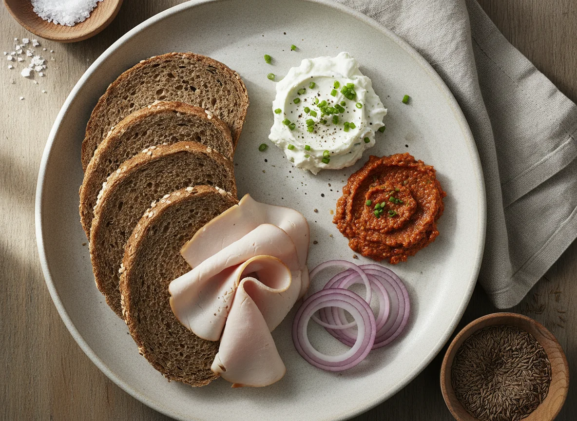 Abendbrot mit verschiedenen Brotaufstrichen photo