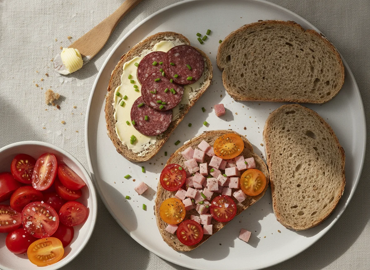 Abendbrot mit Wurst und Tomaten photo