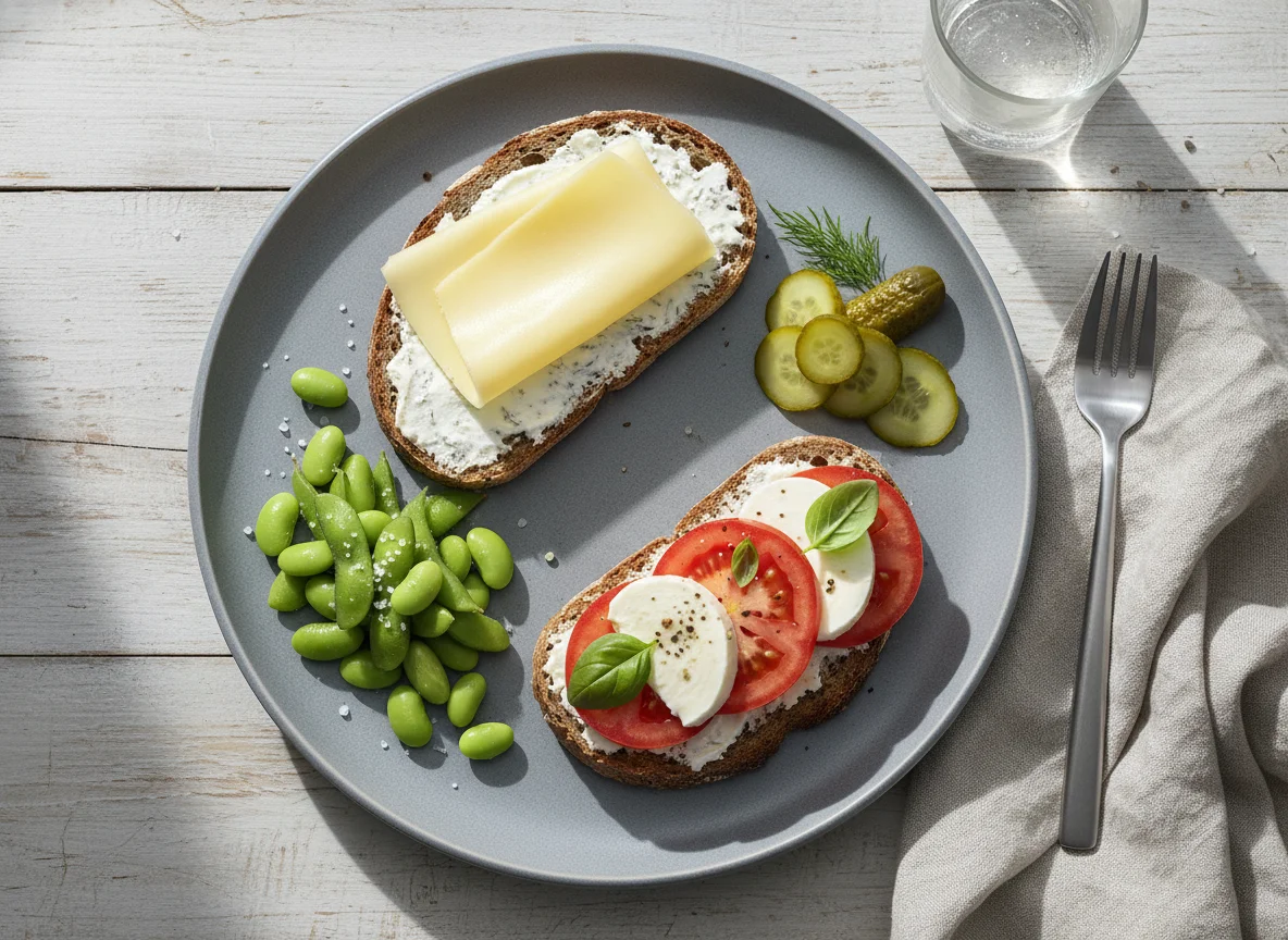 Abendessen mit Edamame und Brot photo