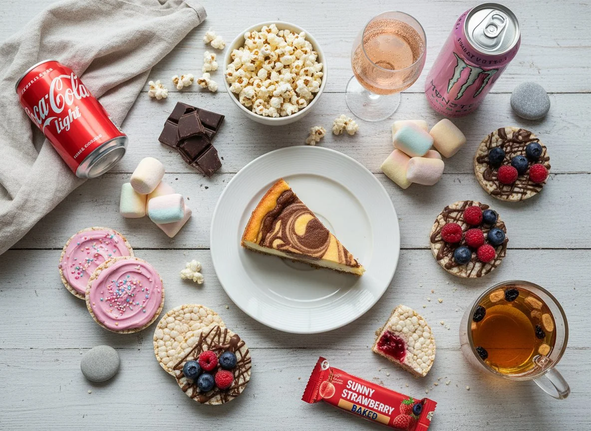 Abendessen mit Kuchen, Snacks und Getränken photo