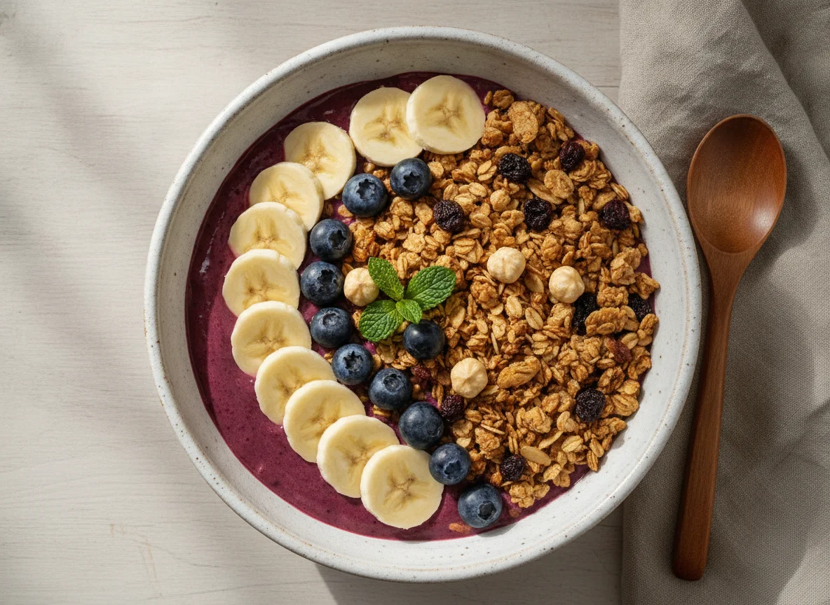 Açaí Bowl mit Banane und Granola photo