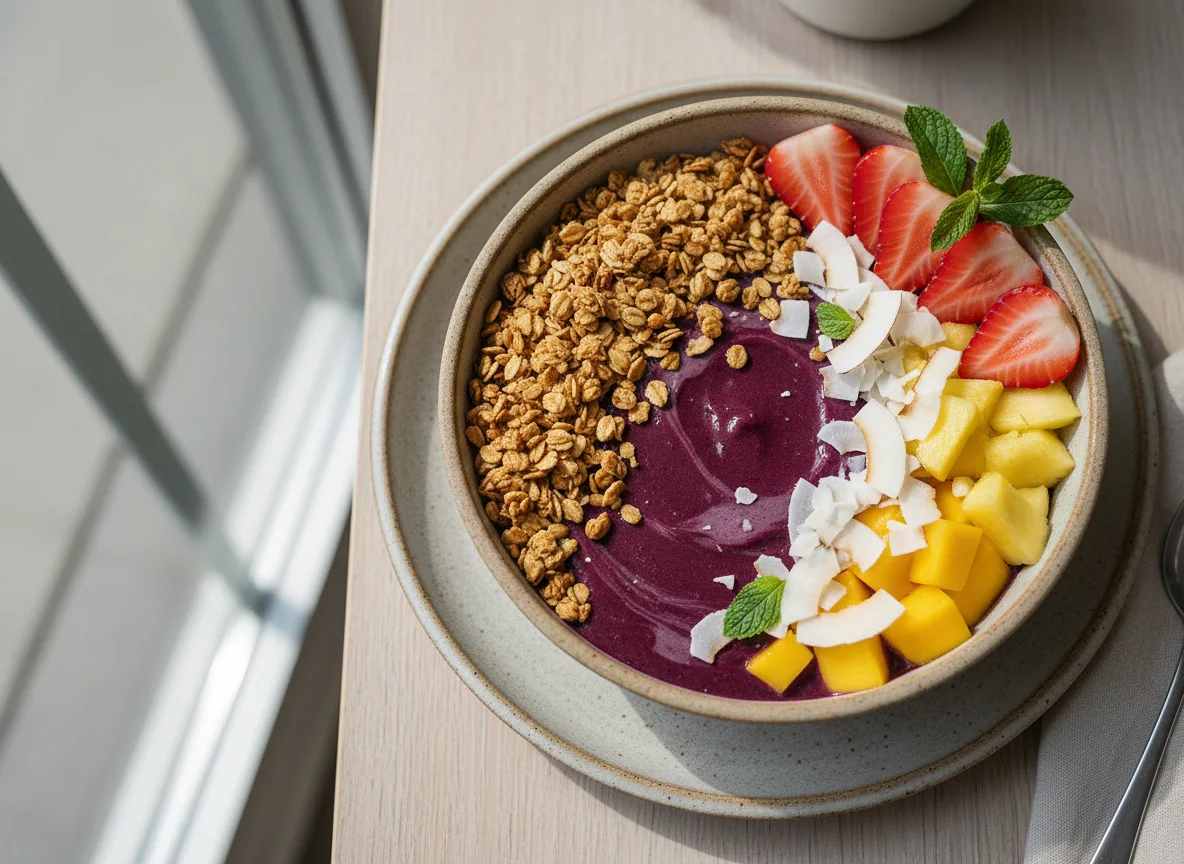Açaí Bowl mit Früchten und Granola photo