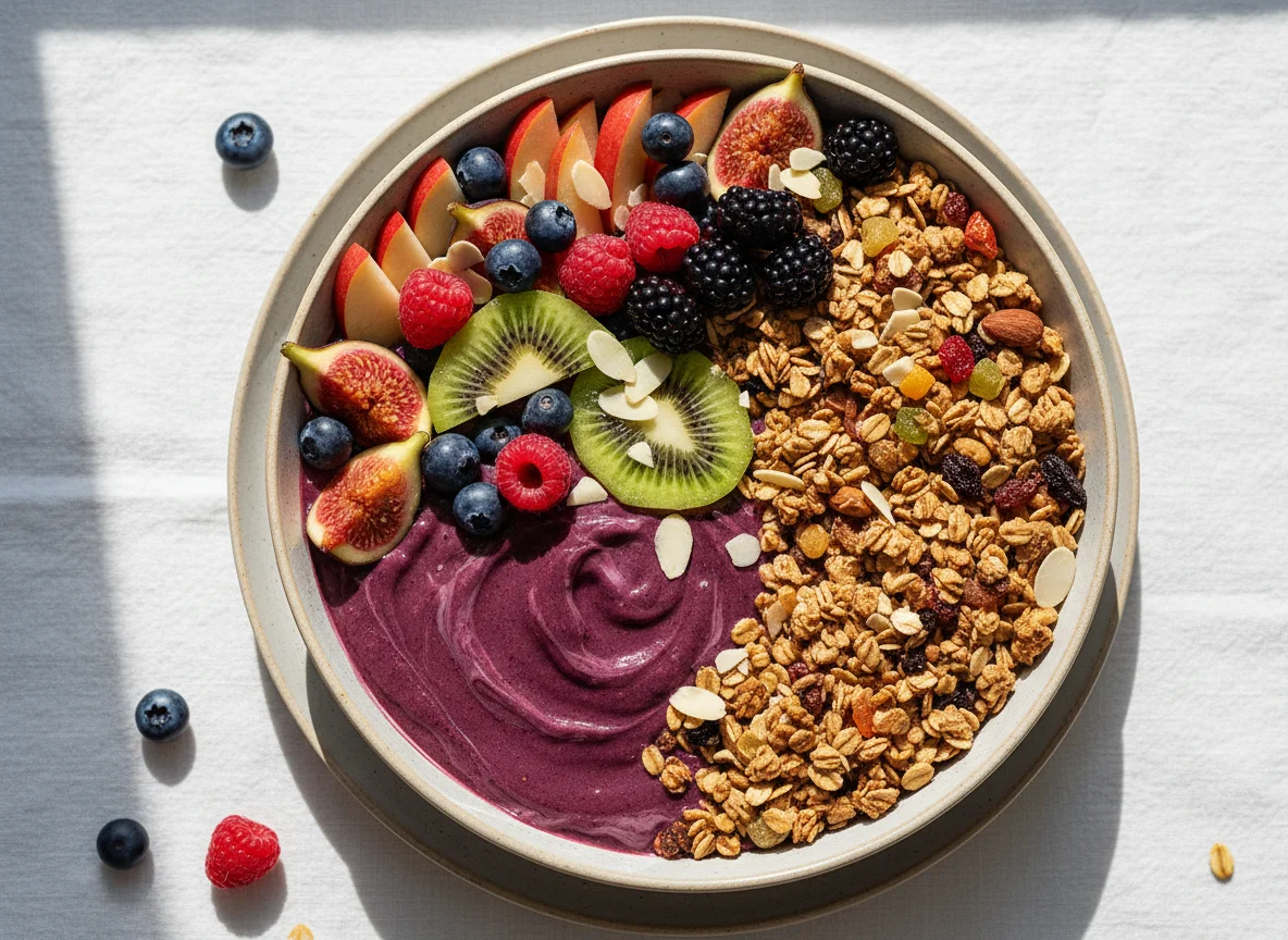 Acai Bowl mit Früchten und Müsli photo