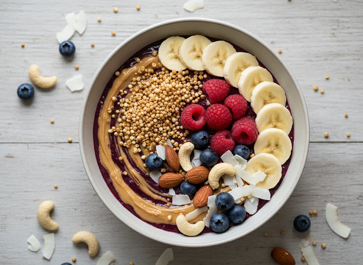 Acai Bowl mit Früchten und Nüssen photo