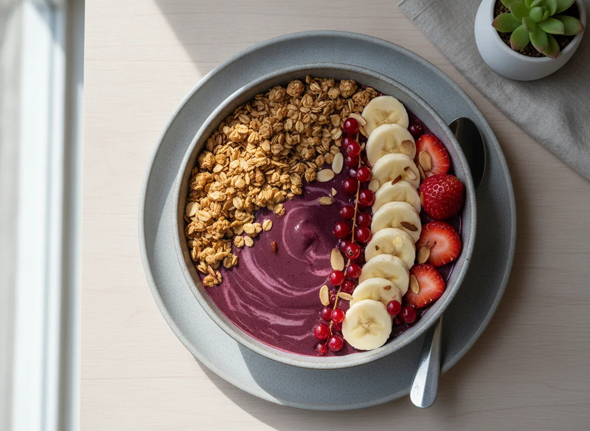 Açaí Bowl mit Granola und Früchten photo