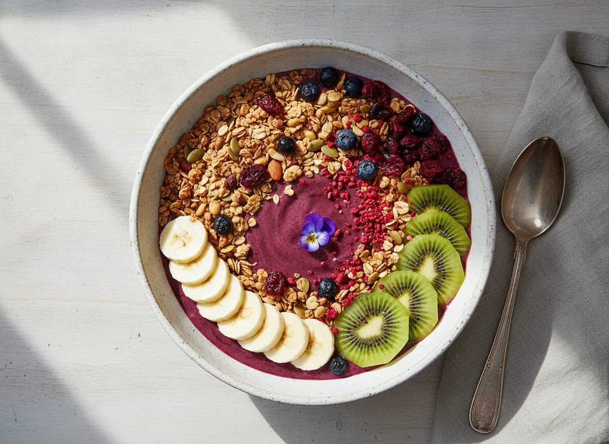 Acai Bowl mit Müsli und Früchten photo
