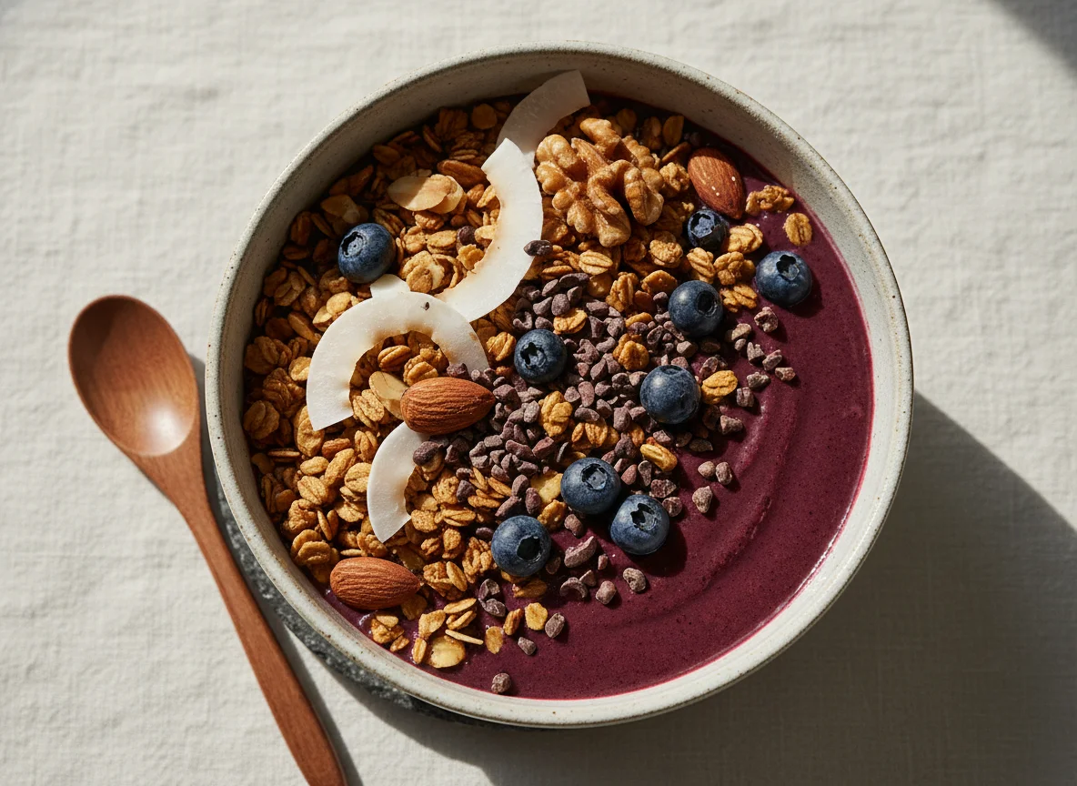 Açaí Bowl mit Nüssen und Granola photo