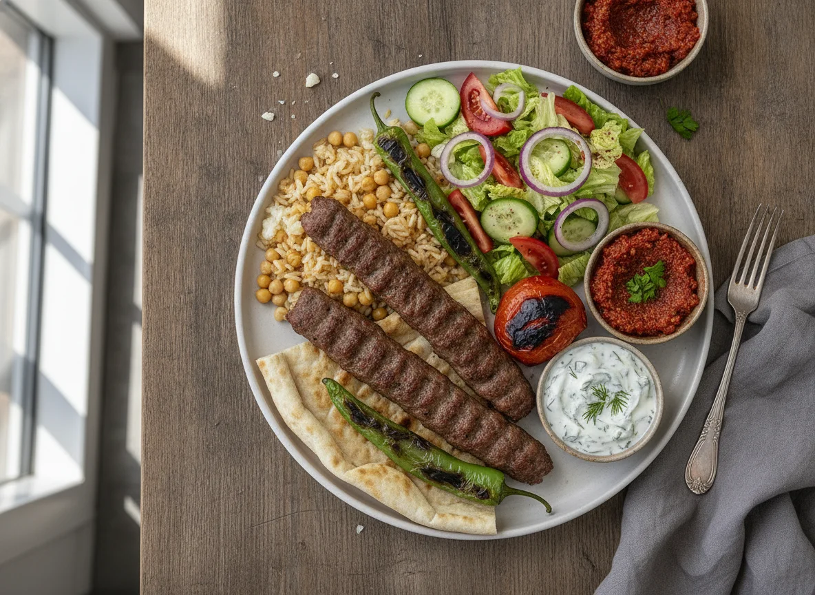 Adana Kebap Teller mit Reis und Salat photo