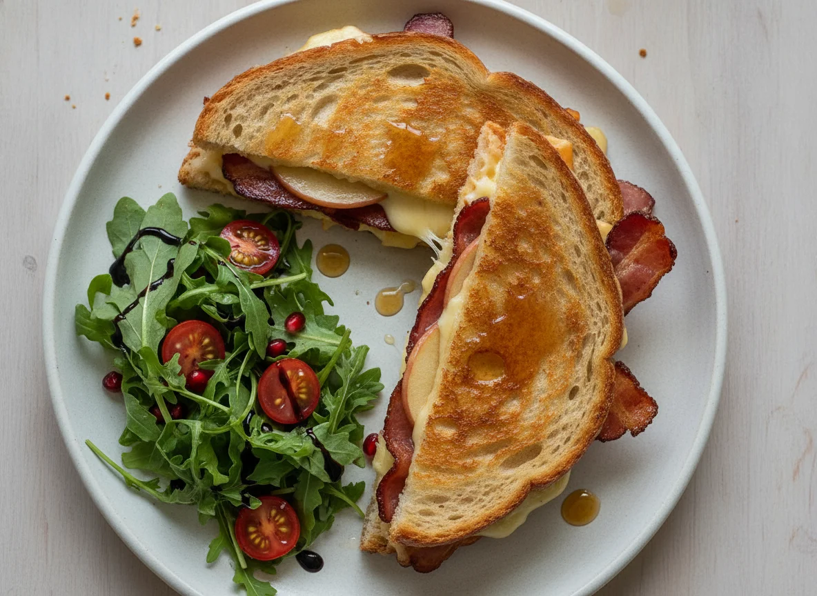 Ahorn-Apfel-Grilled Cheese mit Beilagensalat photo