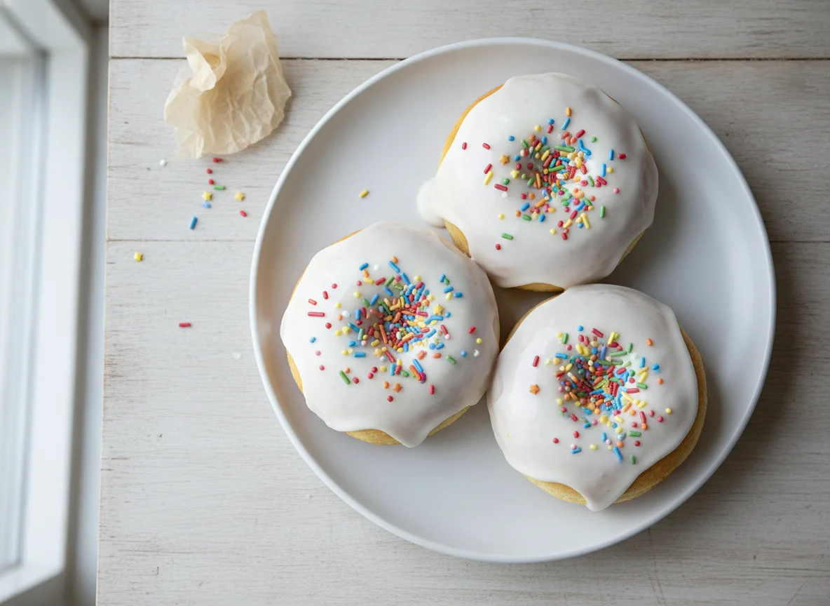 Amerikaner mit Zuckerguss und bunten Streuseln photo
