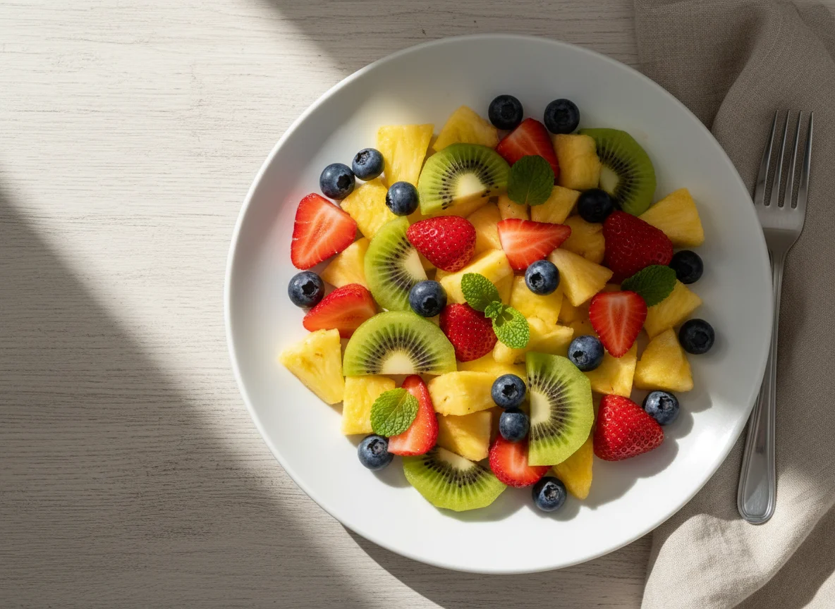 Ananas-Kiwi-Erdbeer-Heidelbeer-Mix photo