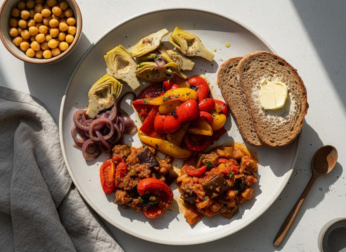 Antipasti-Teller mit Brot photo