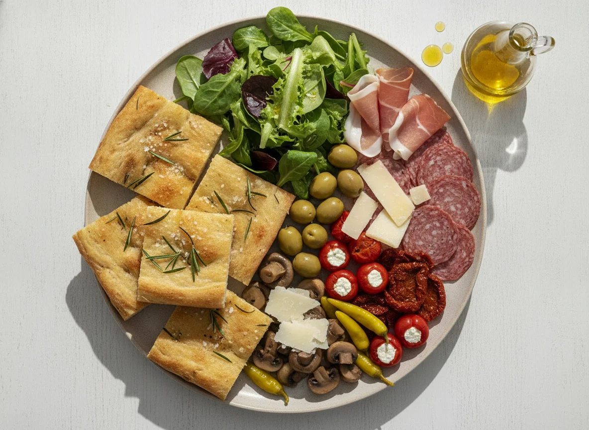 Antipasti-Teller mit Focaccia photo