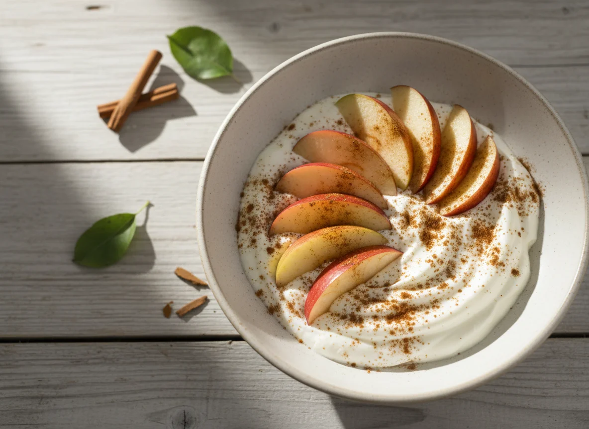 Apfel mit Joghurt und Zimt photo