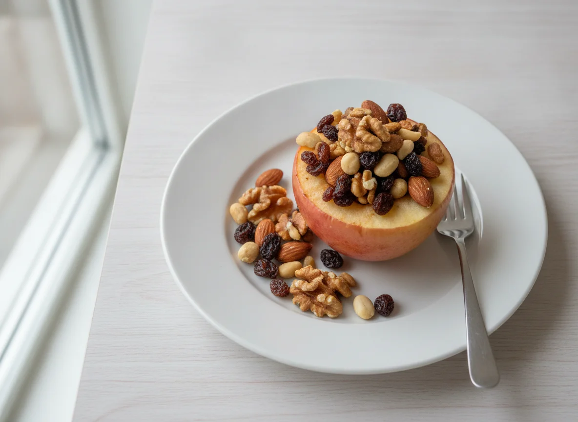 Apfel mit Studentenfutter photo