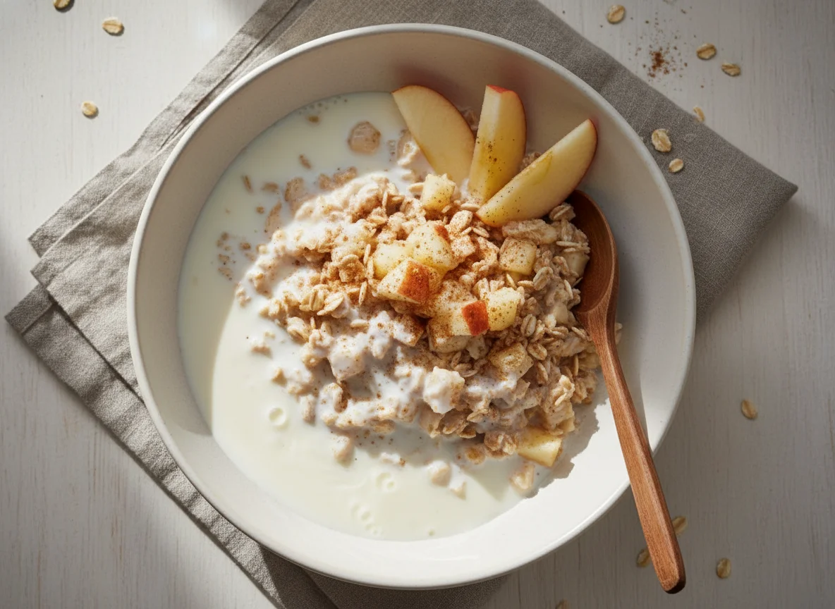 Apfel-Haferflocken-Müsli mit Milch photo