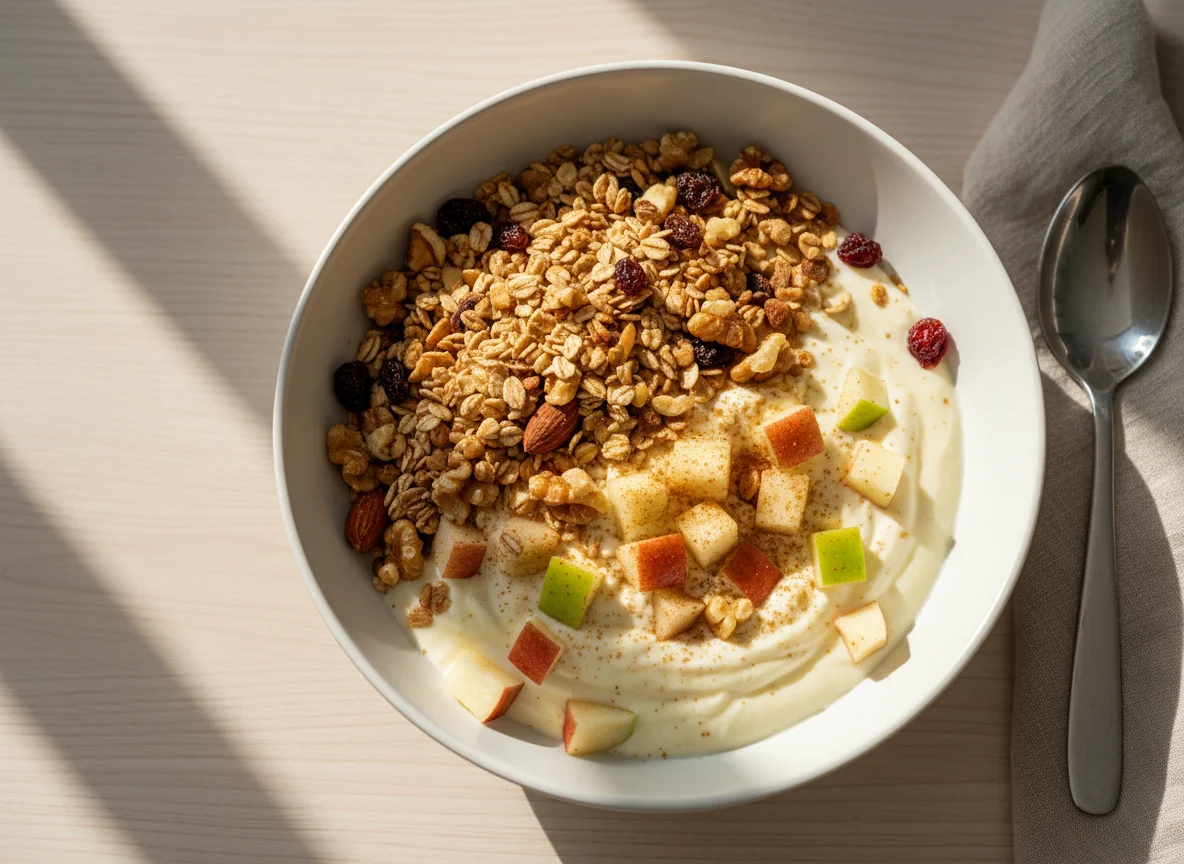 Apfel-Joghurt mit Müsli photo
