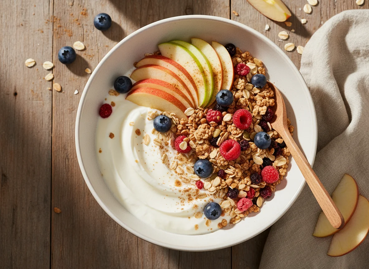 Apfel-Müsli mit Joghurt photo
