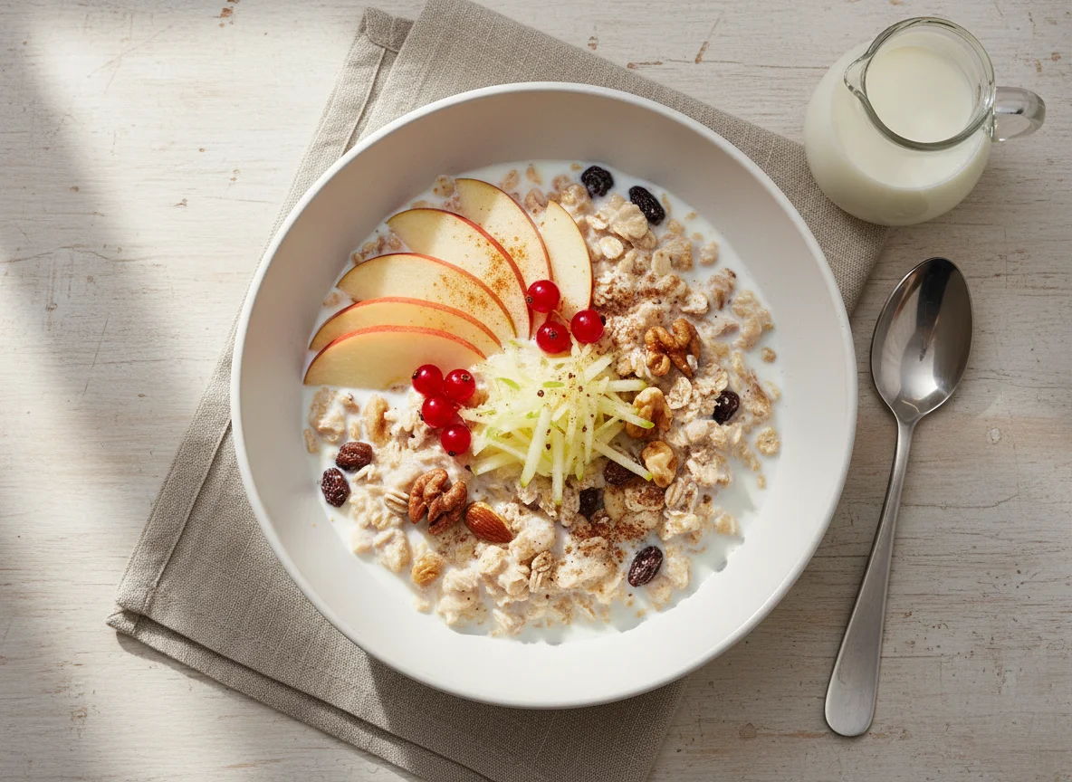 Apfel-Müsli mit Milch photo