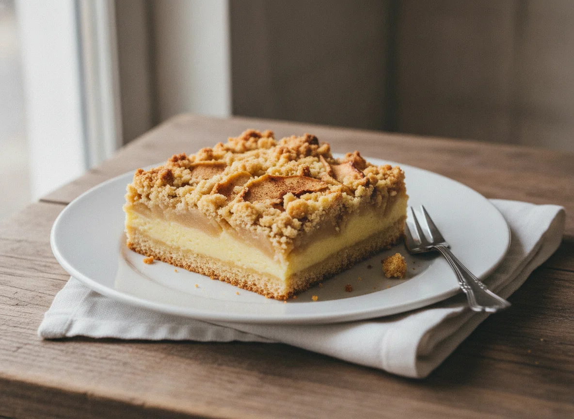 Apfel-Streuselkuchen mit Pudding photo
