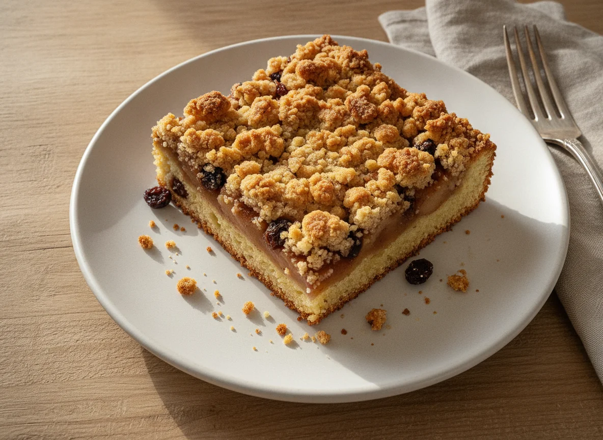 Apfel-Streuselkuchen mit Rosinen photo