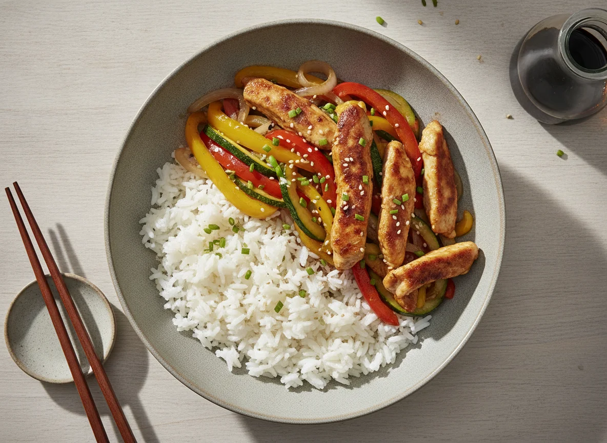 Asiatische Bowl mit Hähnchen und Gemüse photo