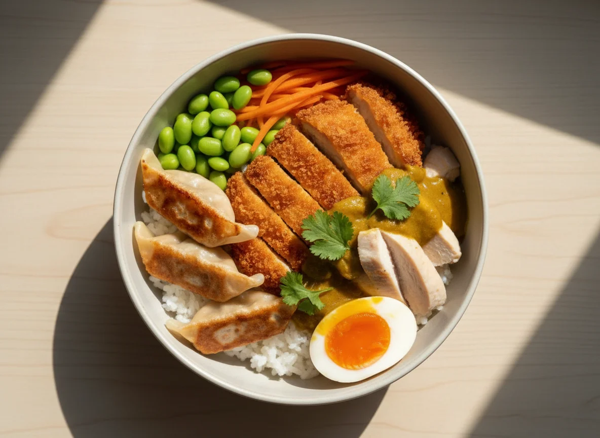 Asiatische Bowl mit Huhn und Gemüse photo