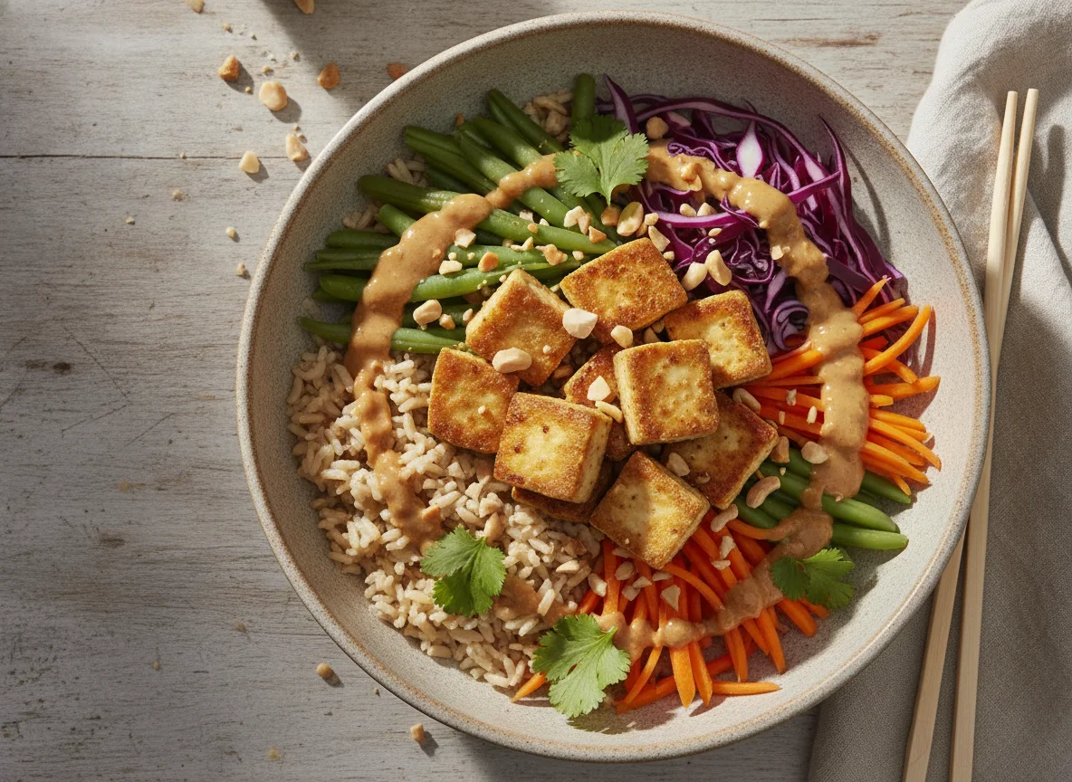 Asiatische Bowl mit Tofu und Gemüse photo
