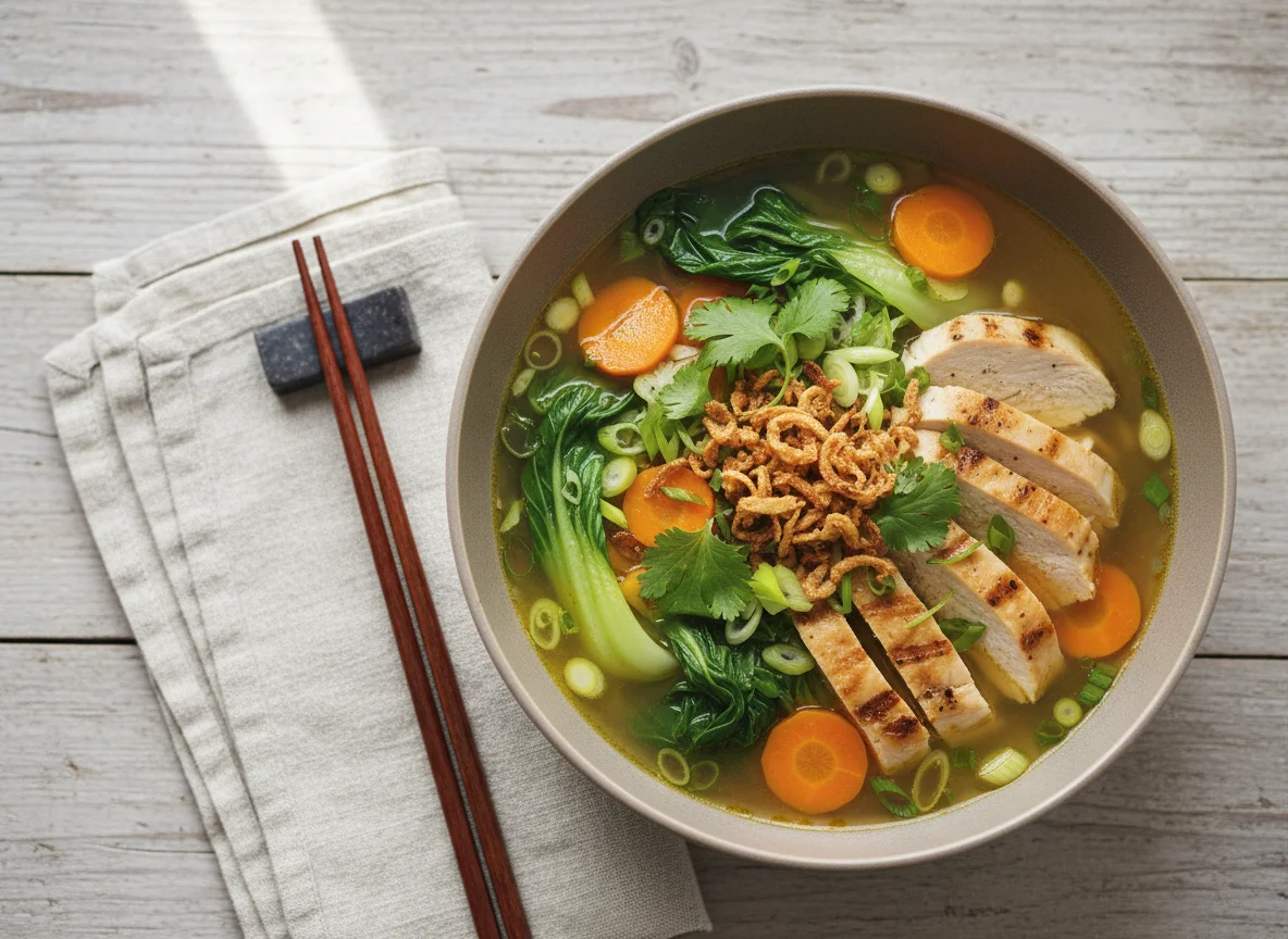 Asiatische Gemüsesuppe mit Huhn photo