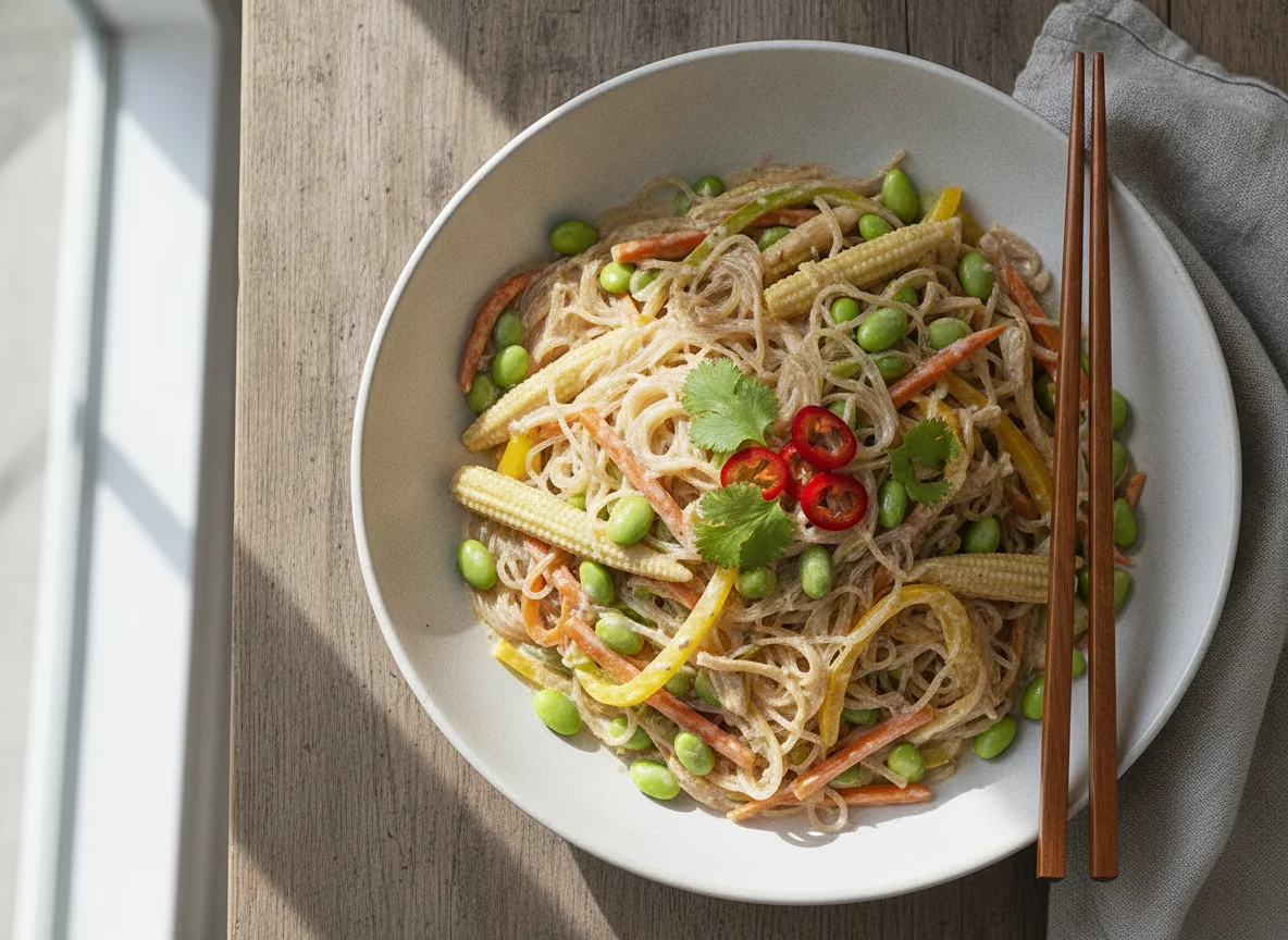 Asiatische Glasnudelpfanne mit Gemüse photo