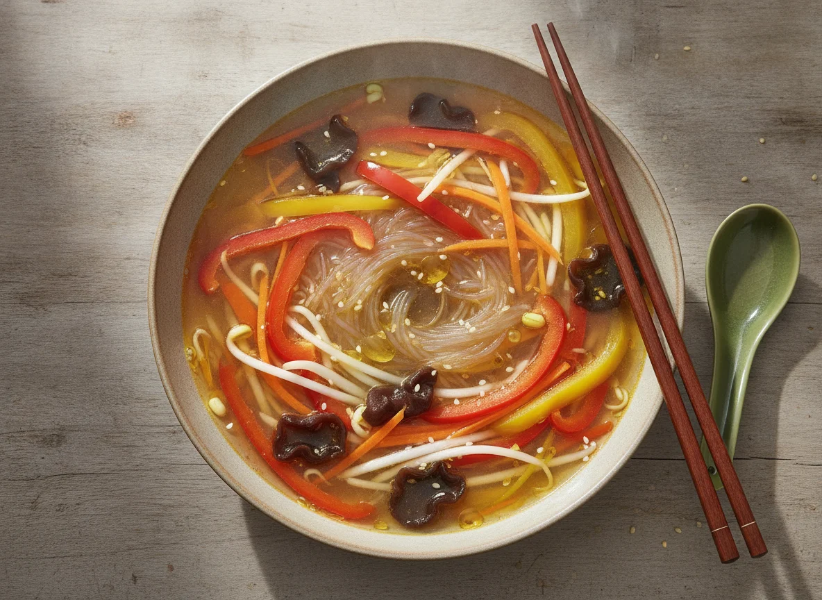 Asiatische Glasnudelsuppe mit Gemüse photo
