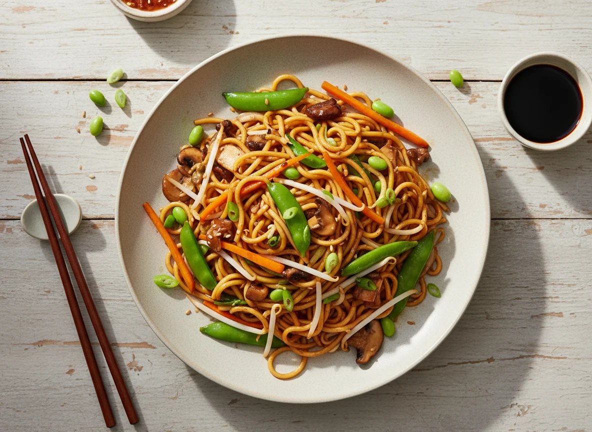 Asiatische Nudeln mit Gemüsepfanne photo