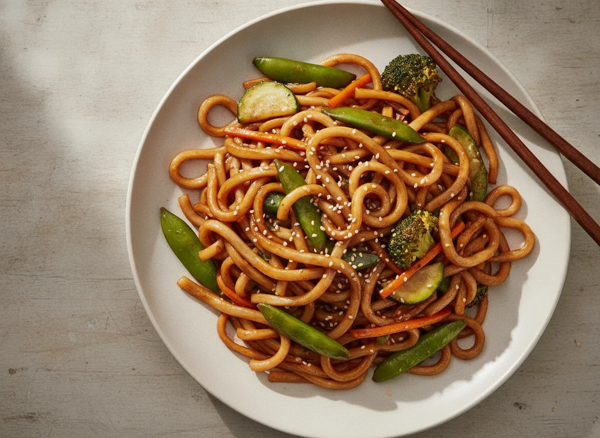 Asiatische Nudelpfanne mit Gemüse photo