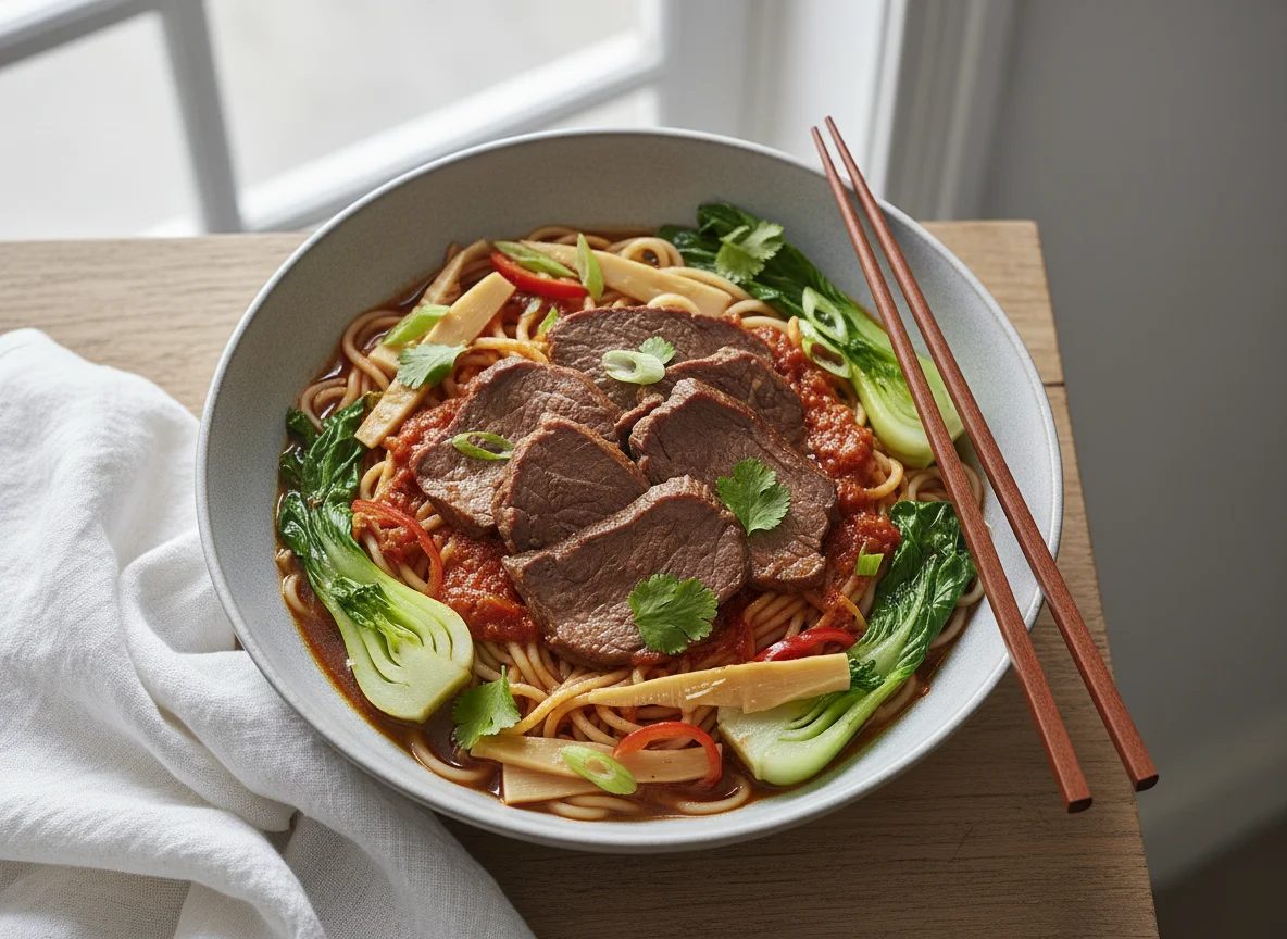 Asiatische Nudelschale mit Rindfleisch photo