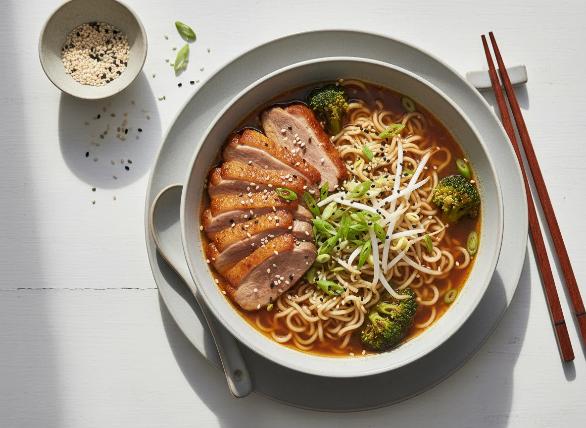 Asiatische Nudelsuppe mit Ente photo