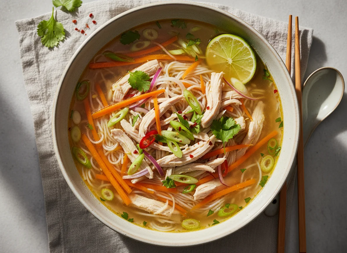 Asiatische Nudelsuppe mit Huhn photo