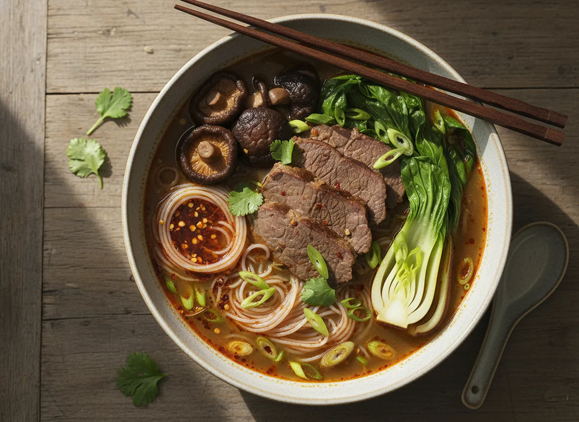 Asiatische Nudelsuppe mit Rindfleisch photo