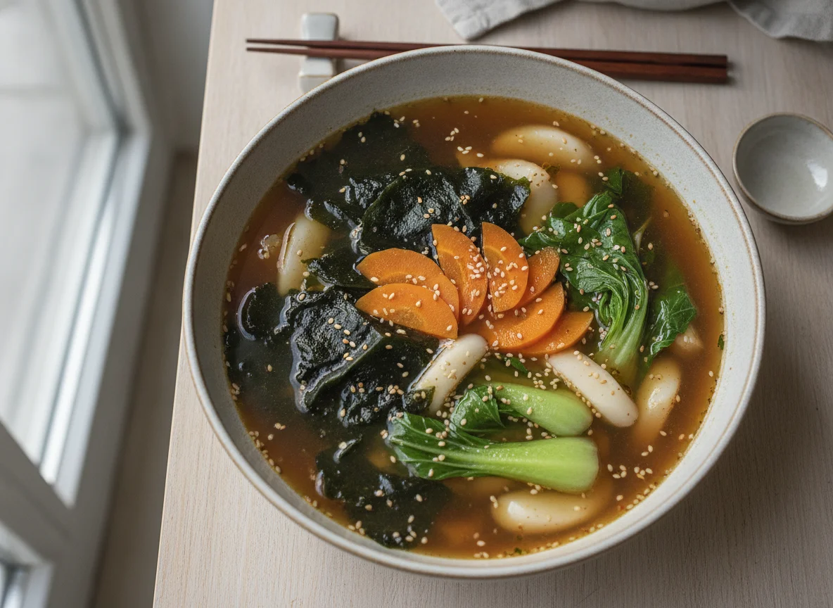 Asiatische Suppe mit Nori und Gemüse photo