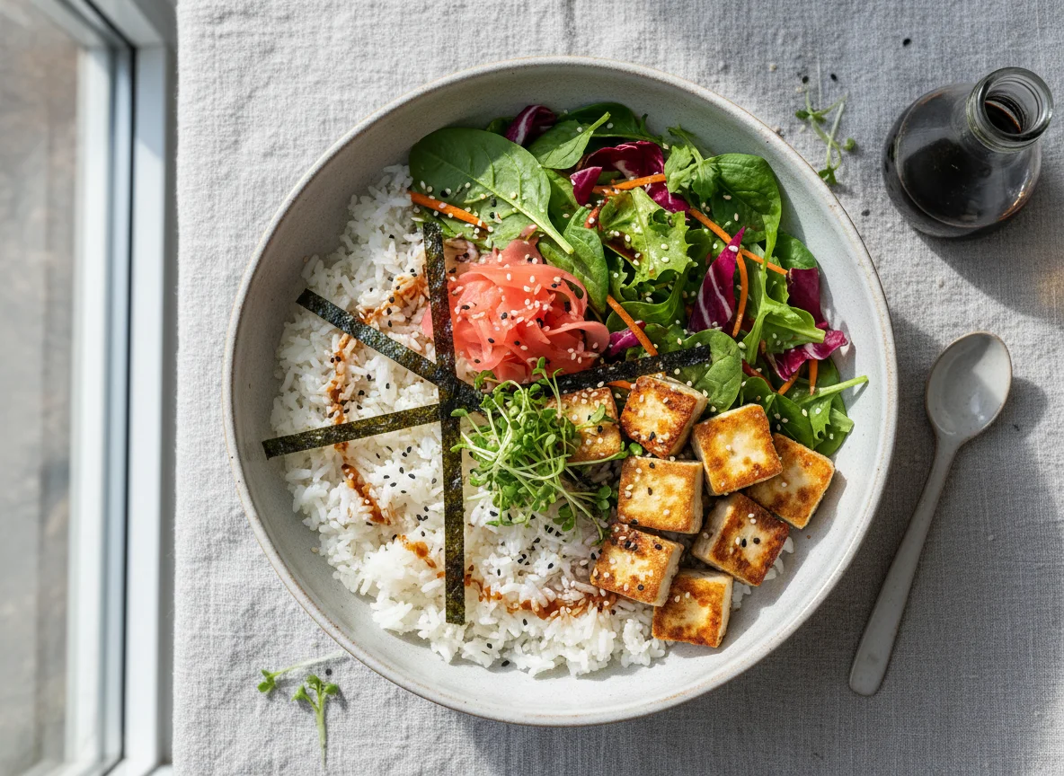 Asiatische Tofu-Reis-Schale photo