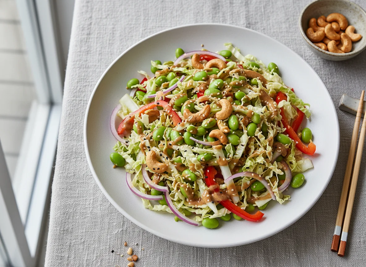 Asiatischer Edamame-Salat mit Cashewkernen photo